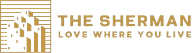 The Sherman logo with slogan and building icon.