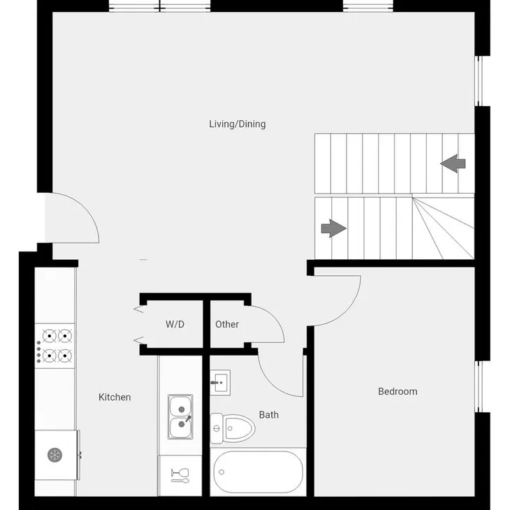 Apartment floor plan with labeled rooms.